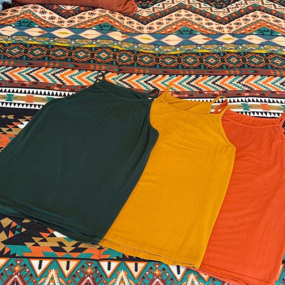 Stylish Women's Tank Tops - Green, Mustard, and Rust
